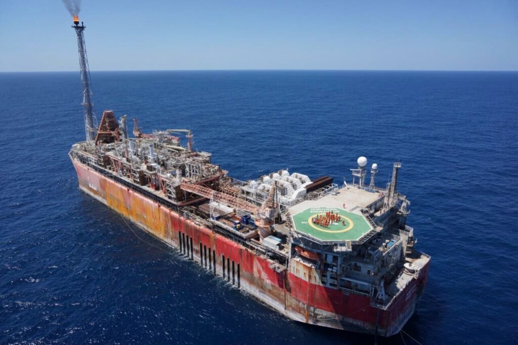 The Northern Endeavour floating production, storage and offloading vessel moored on station in the open sea.