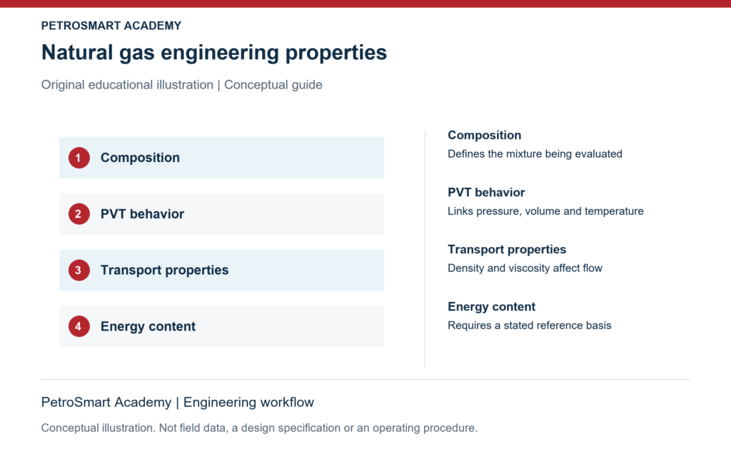 Natural gas engineering properties. Composition: Defines the mixture being evaluated. PVT behavior: Links pressure, volume and temperature.
