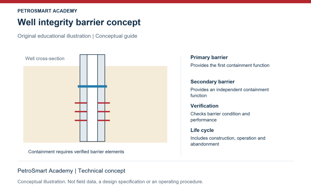 Well integrity barrier concept. Primary barrier: Provides the first containment function. Secondary barrier: Provides an independent containment function.